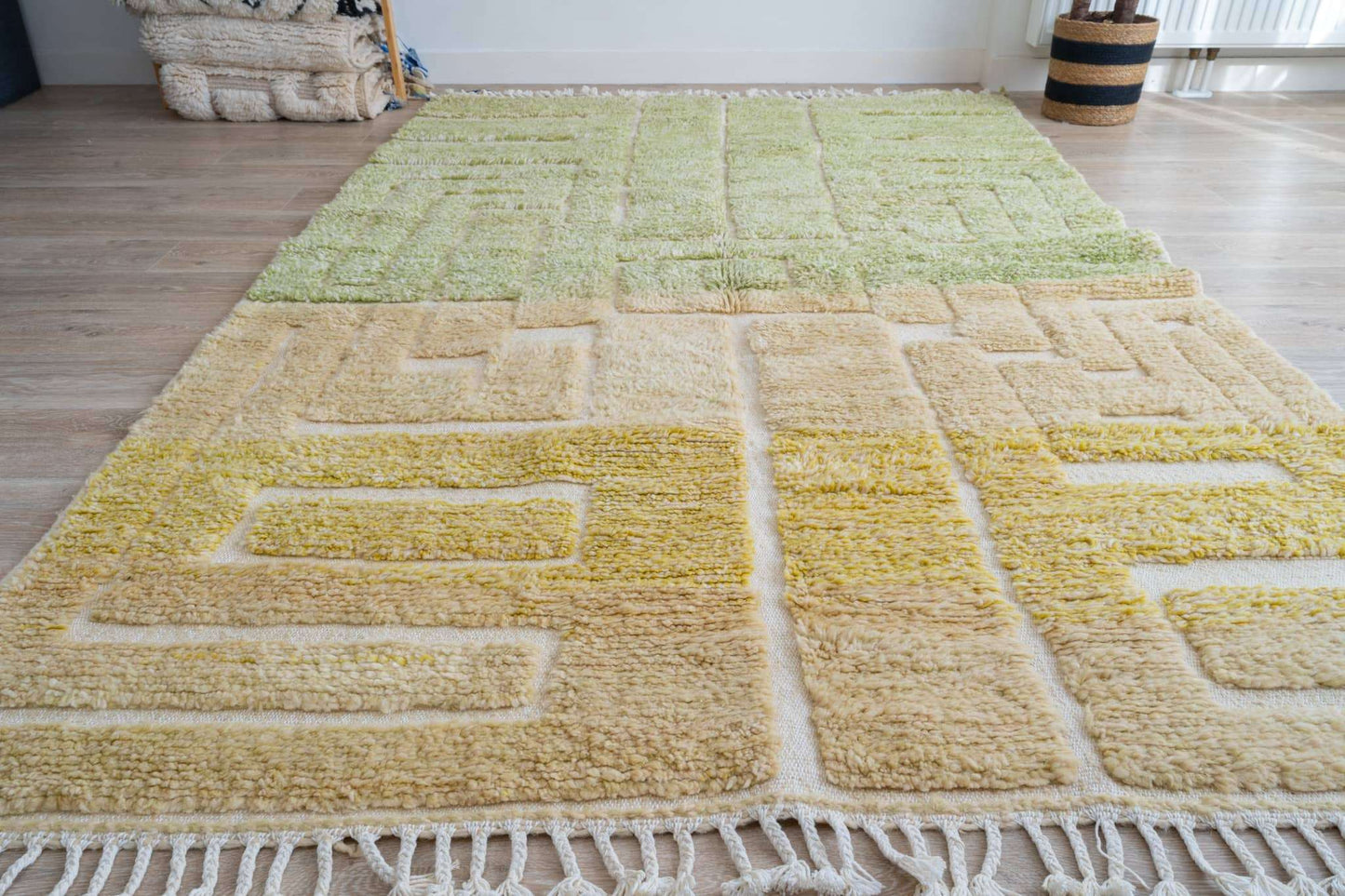 Tapis Beni Ouarain vert, jaune - 263 x 163cm / B103