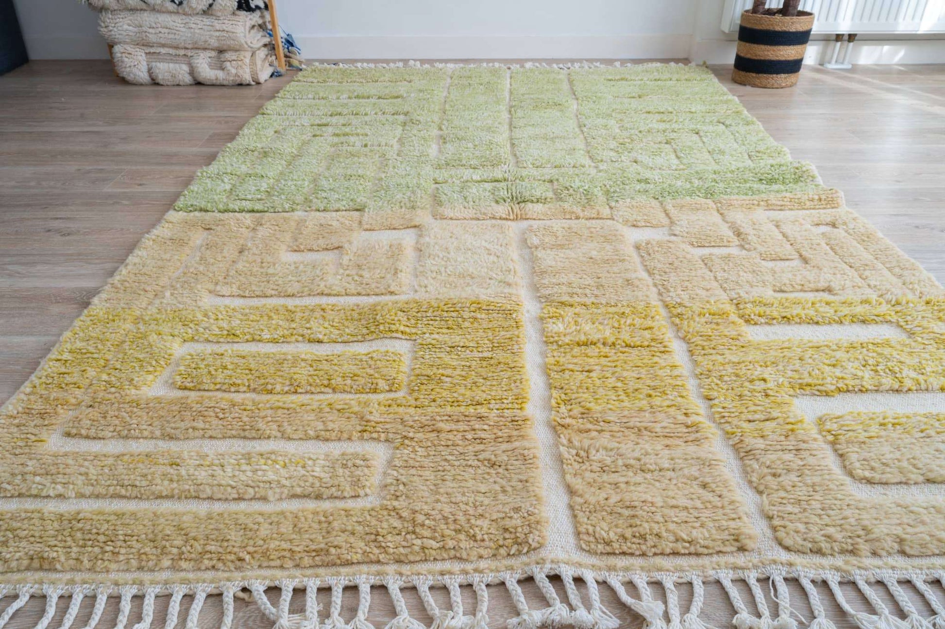 Tapis Beni Ouarain vert, jaune - 263 x 163cm / B103