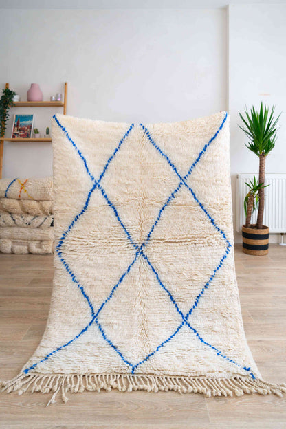 Tapis Beni Ouarain Blanc et Bleu Majorelle - 170 x 110cm / B105