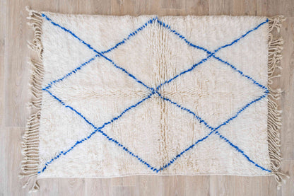 Tapis Beni Ouarain Blanc et Bleu Majorelle - 170 x 110cm / B105