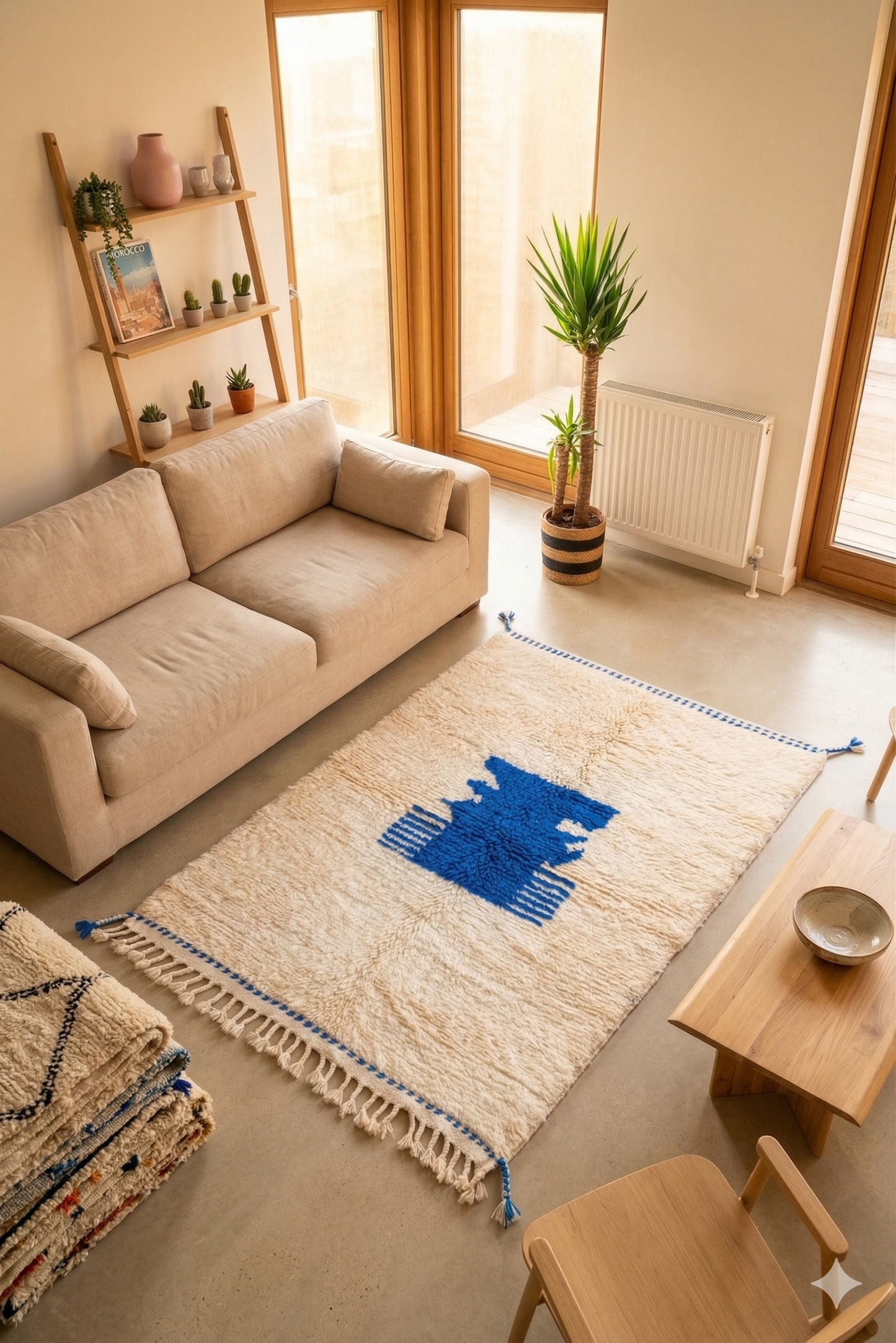 Beni Ouarain White and Blue Majorelle Rug - 165 x 107cm / B111