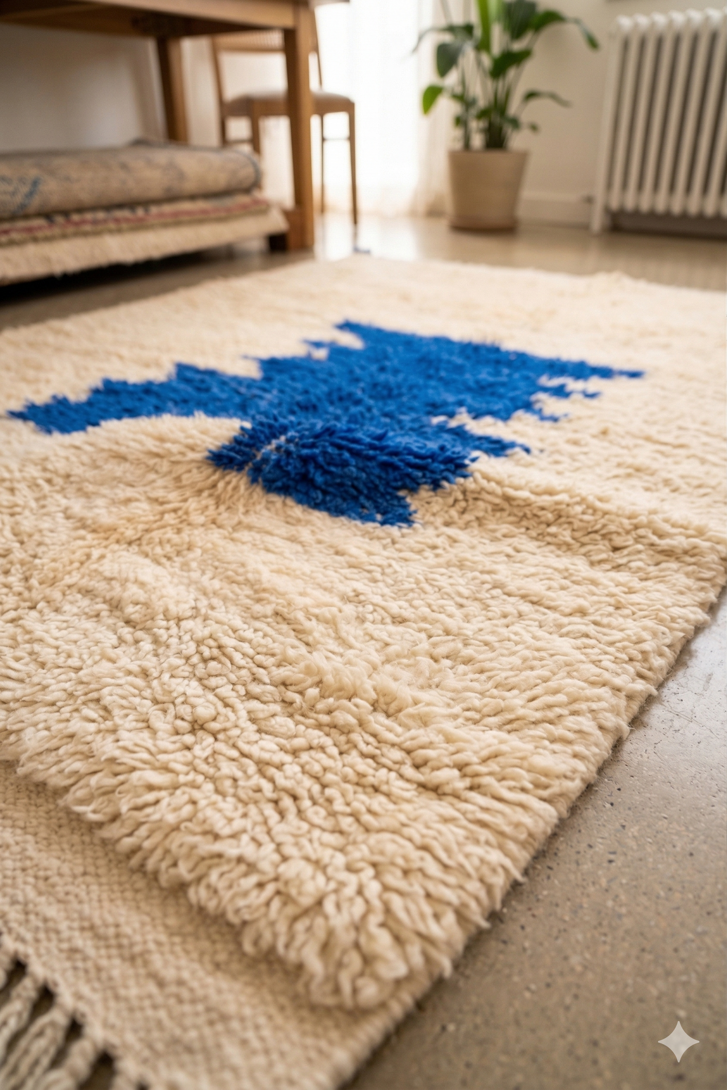 Beni Ouarain White and Blue Majorelle Rug - 165 x 107cm / B111