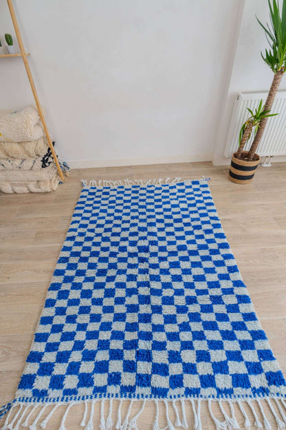 Tapis Beni Ouarain damier Bleue Majorelle - 195 x 128cm / B104