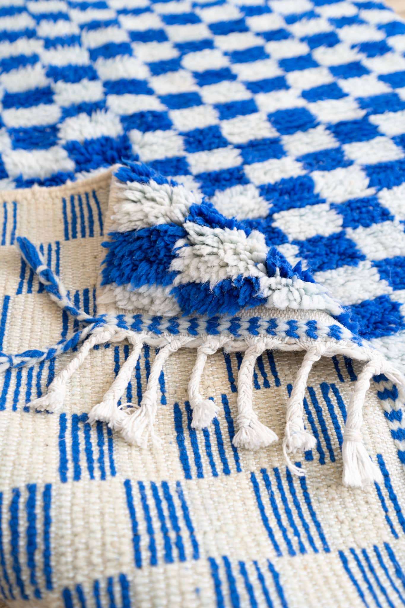 Tapis Beni Ouarain damier Bleue Majorelle - 195 x 128cm / B104